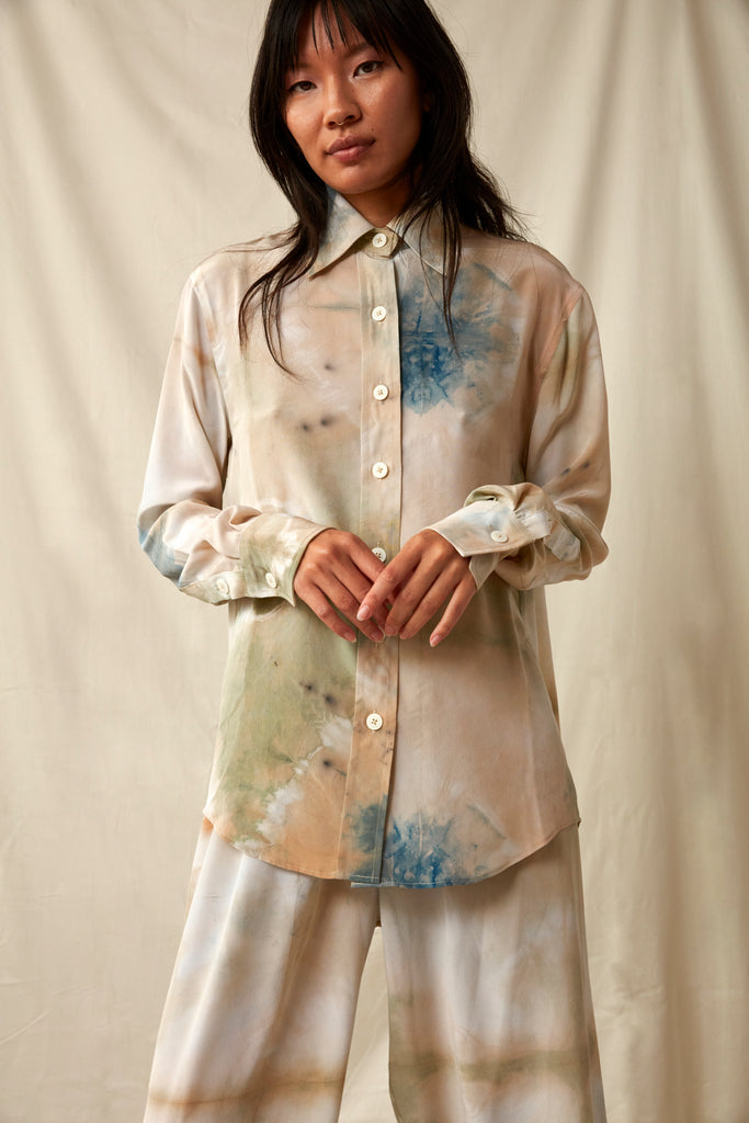 Botanical Silk Blouse - Tree Bark, Indigo, and Chlorophyll