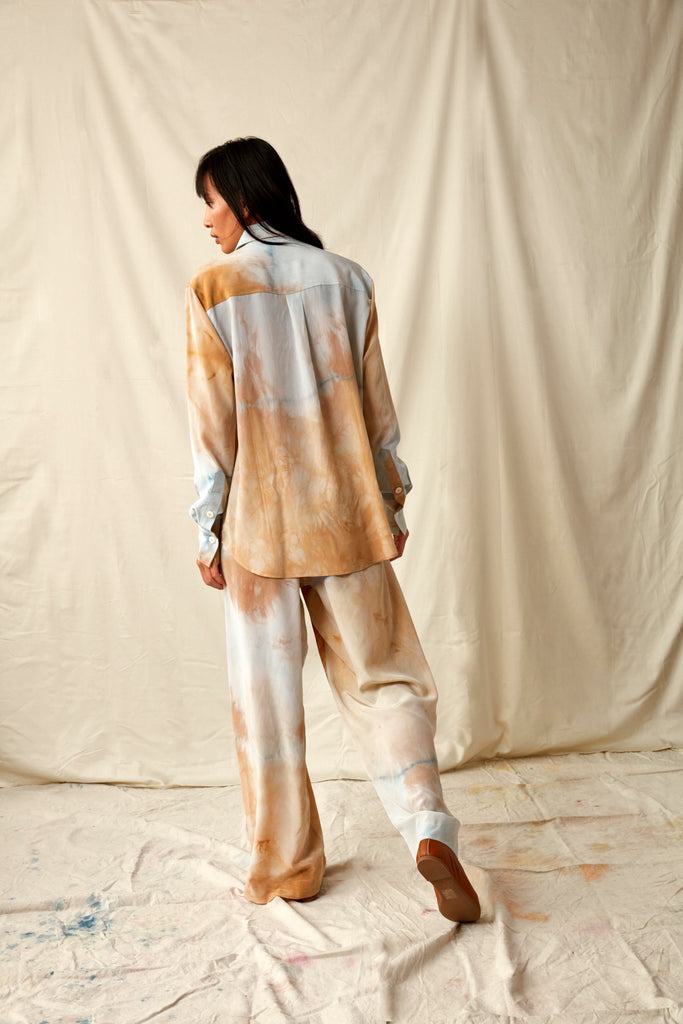 Botanical Silk Pants - Tree Bark and Indigo