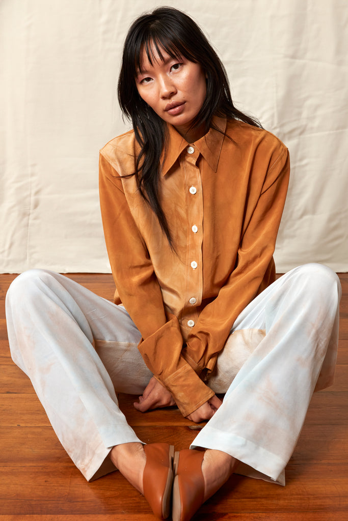 Botanical Silk Blouse -Bark