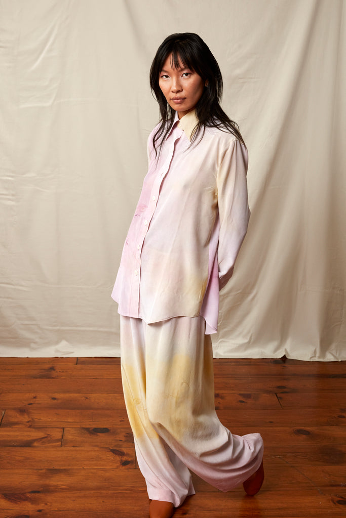 Botanical Silk Blouse - Cochineal and Marigold Flowers