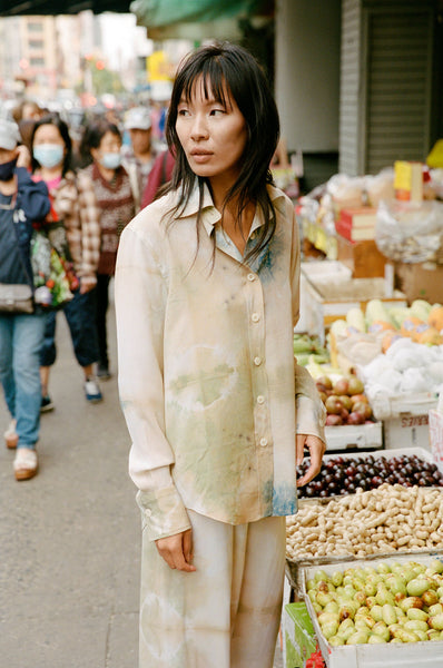 Botanical Silk Blouse - Tree Bark, Indigo, and Chlorophyll