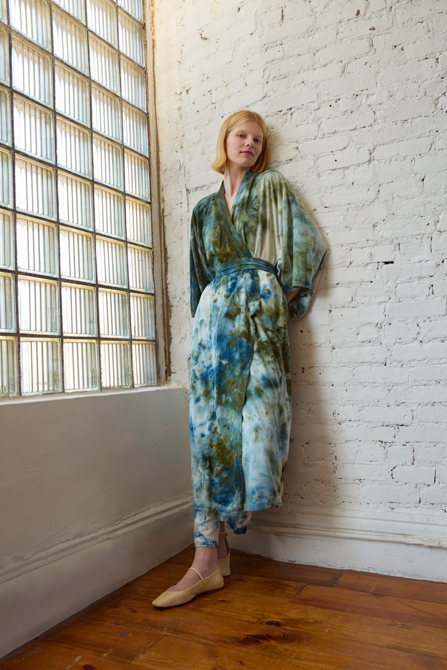 Raw Silk Robe in Peacock