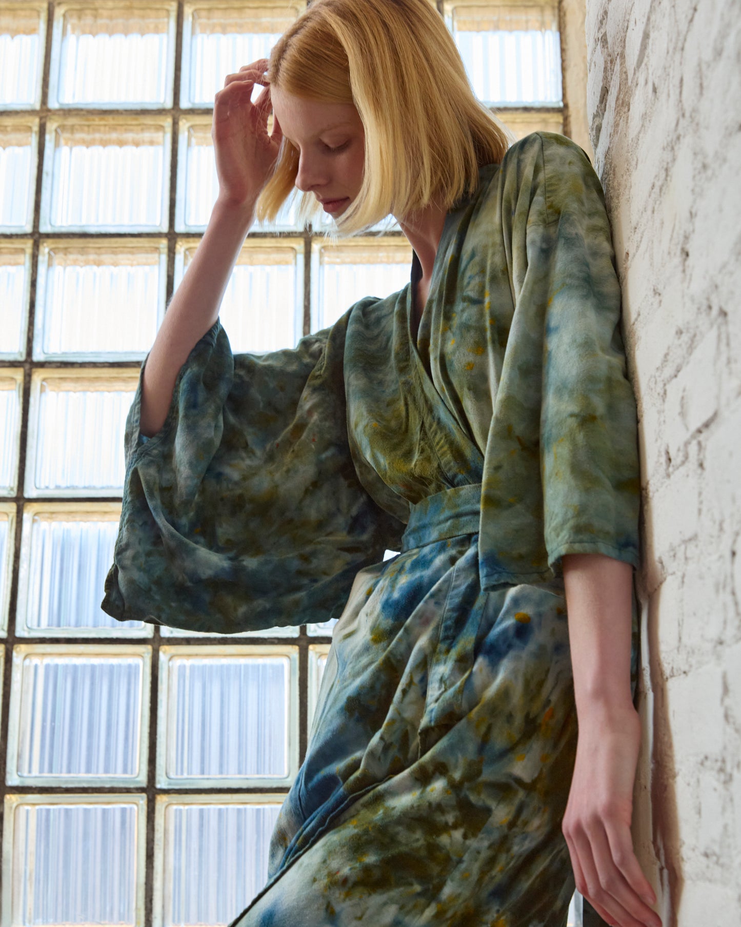 Raw Silk Robe in Peacock