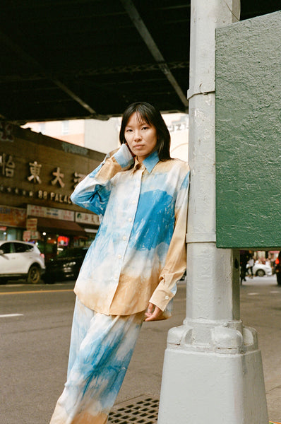 Botanical Silk Blouse - Tree Bark and Indigo