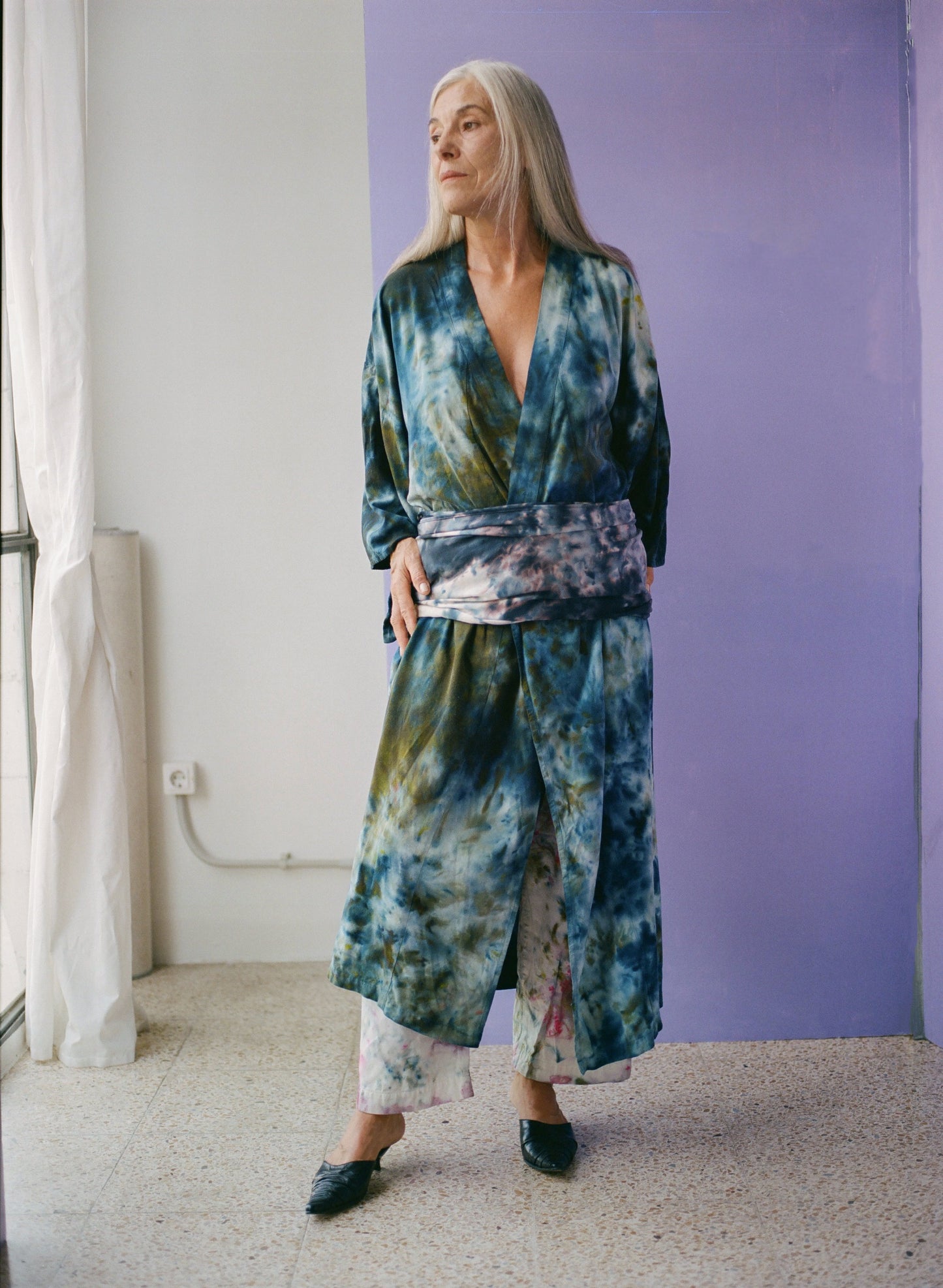 Raw Silk Robe in Peacock