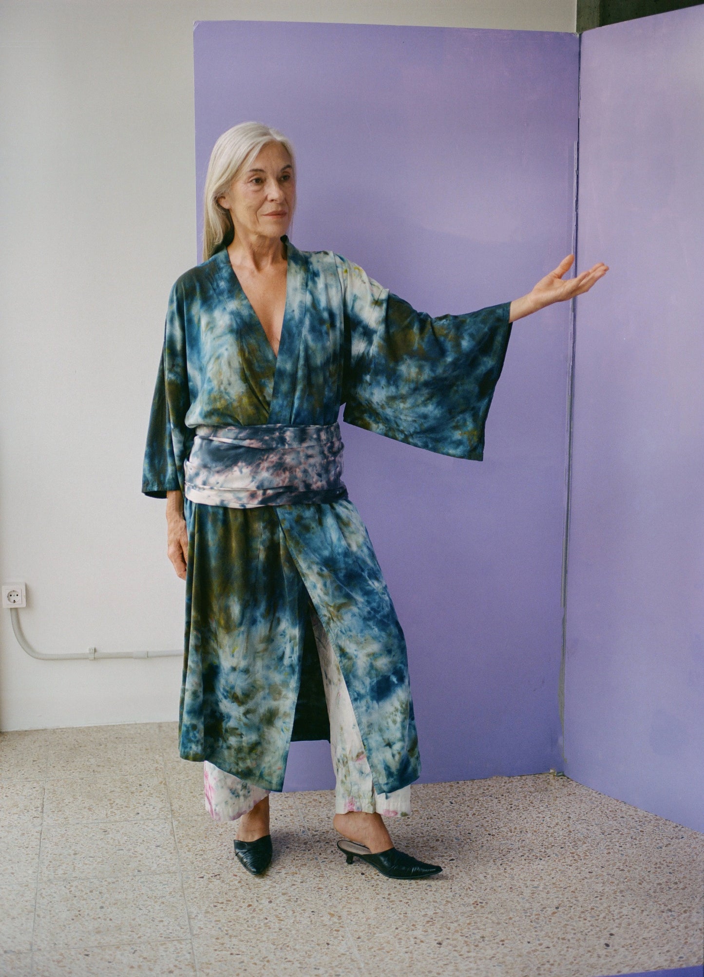 Raw Silk Robe in Peacock