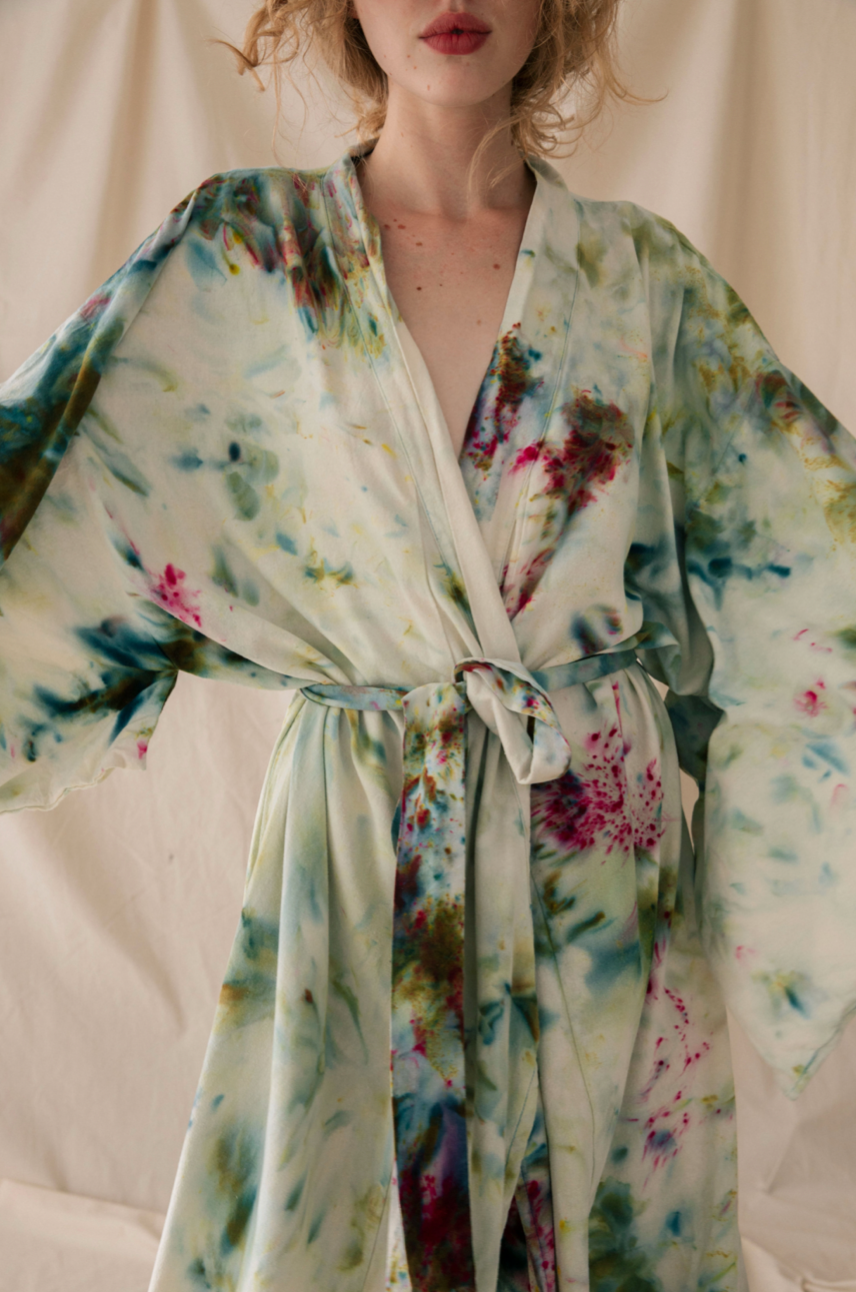 Raw Silk Robe in Garden Party