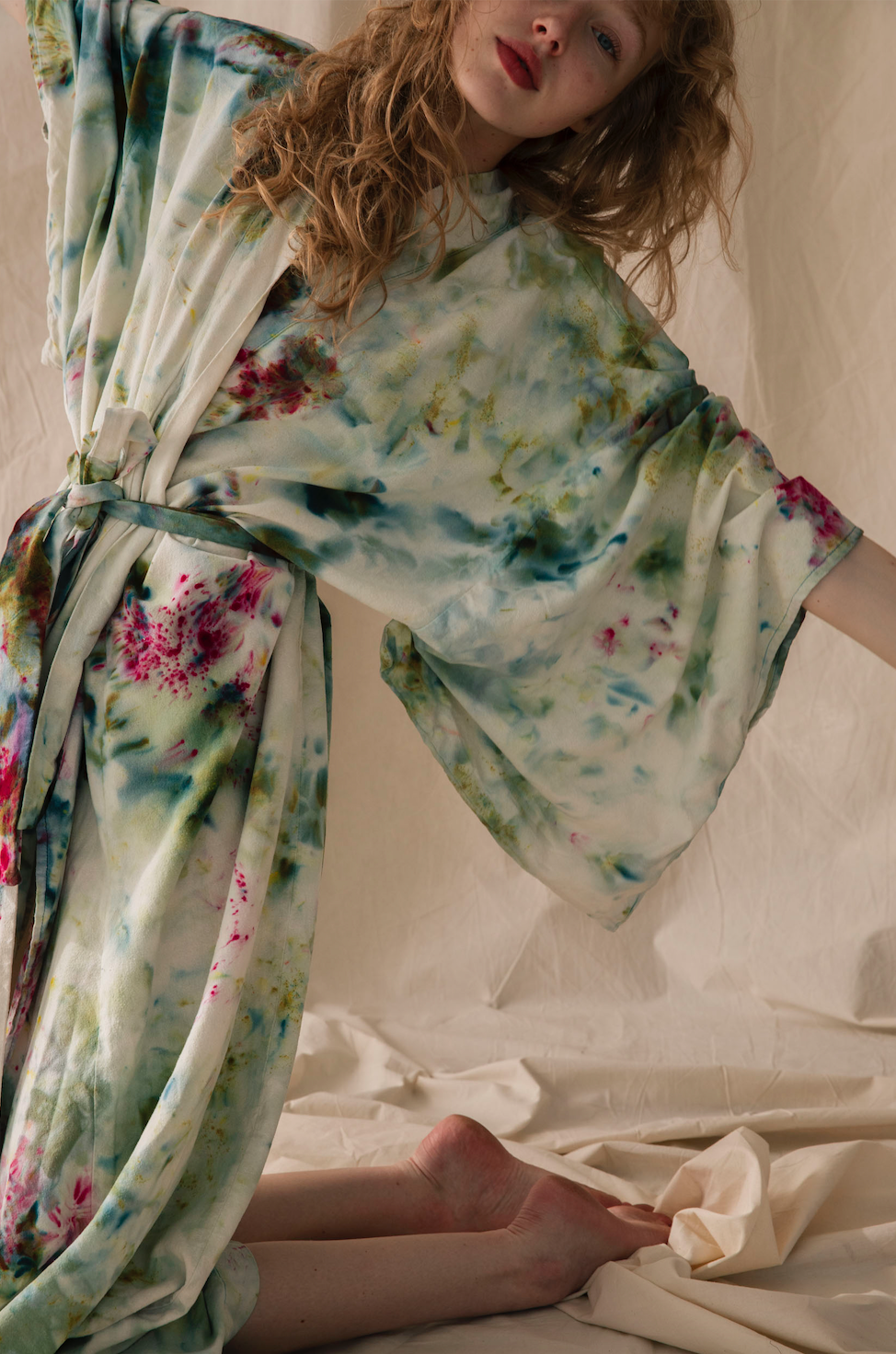 Raw Silk Robe in Garden Party