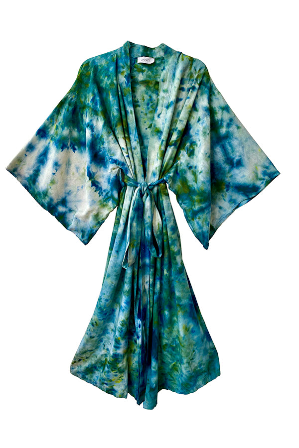 Raw Silk Robe in Peacock